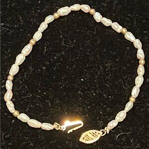 Vtg 14 Karat Gold Freshwater Pearl Bracelet w Gold Bead Spacers Stations 7.5”